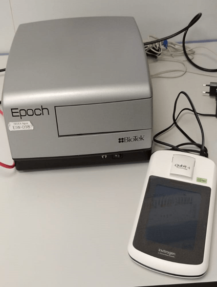 Nanofotómetro Epoch (Biotek) y Fluorómetro Quibit 4 (Invitrogen)